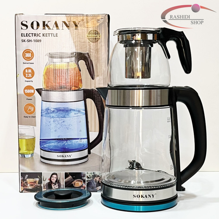 چای ساز برقی سوکانی Sokany مدل SK-SH-1089 | کتری 2.2 لیتری و قوری 0.8 لیتری